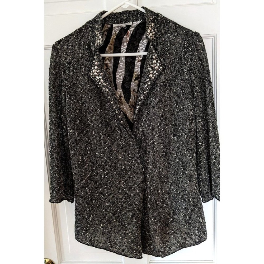 Alberto Makali Artsy Evening Jacket Cardigan Boucle Black Studded Large